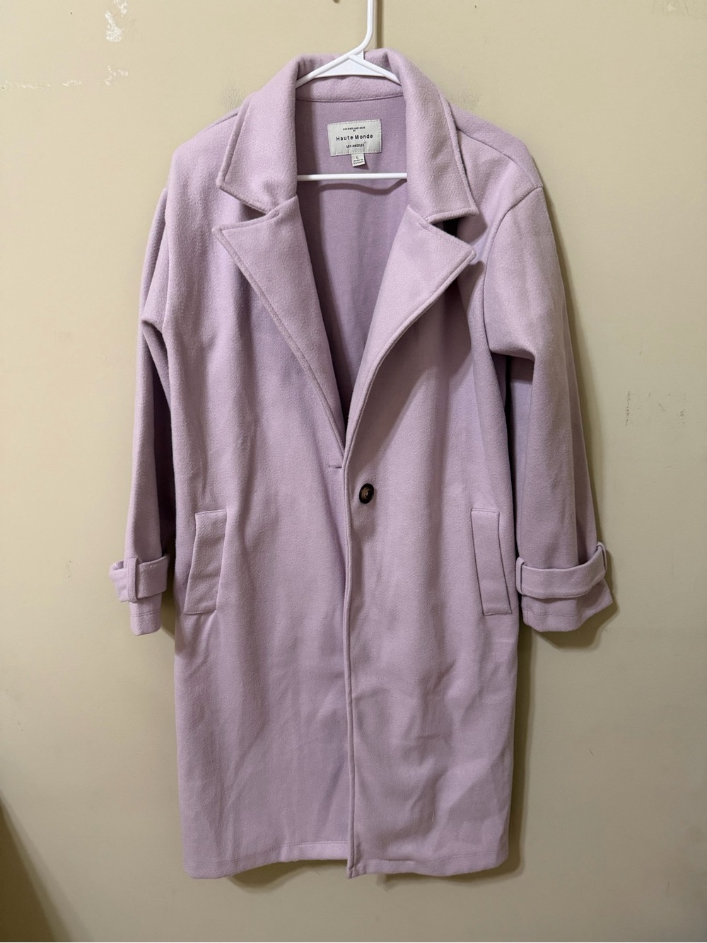 Haute Monde Lilac Single-Button Wool-Blend knee Coat large nwot